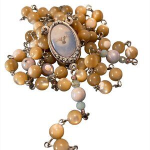 Light tan speckled cat's eye Confirmation catholic rosary